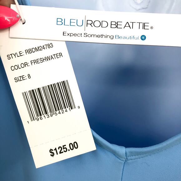 BLEU ROD BEATTIE Don’t Mesh with Me V-Neck One-Piece Swimsuit Size 8 Blue NWT - Picture 9 of 11